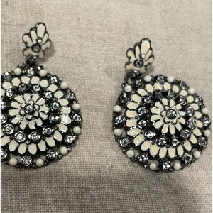 JOAN RIVERS IVORY WITH BLACK ENAMEL AND CRYSTAL ACCENTS DROP PIERCED EARRINGS